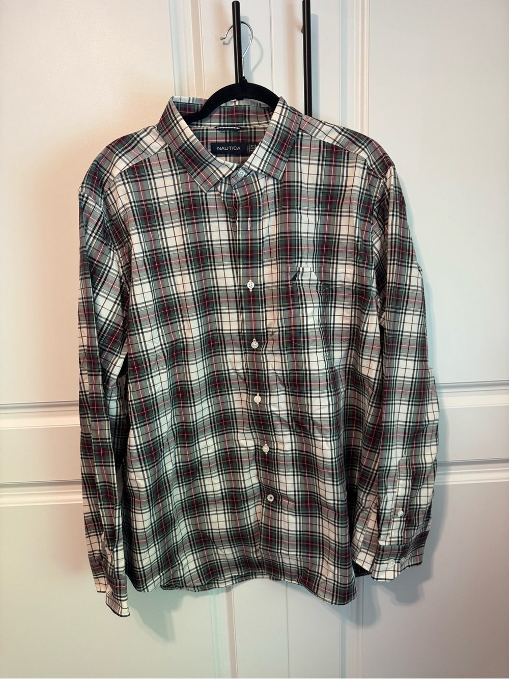 Nautica Plaid Button-Down Shirt in Green, White & Black